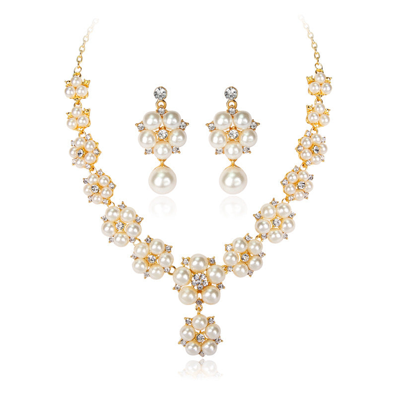Stylish Pearl Necklace and Earring Bridal Set