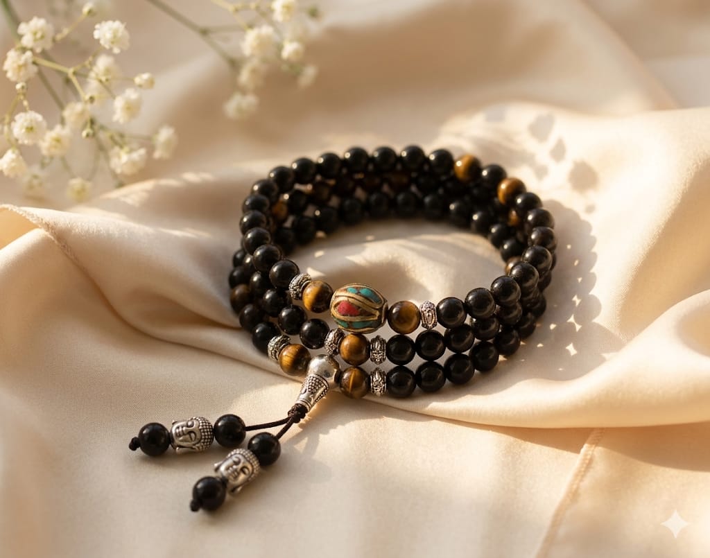 Obsidian Couple Bracelet and Prayer Bead Bracelet