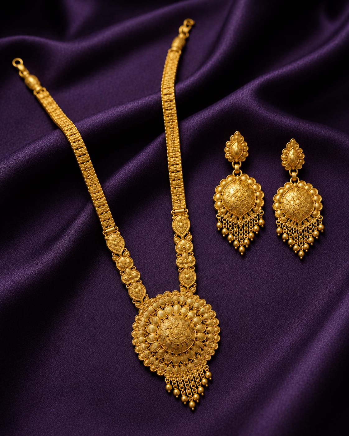 Bridal Heritage Gold Long Necklace Set with Earrings & Maang Tikka