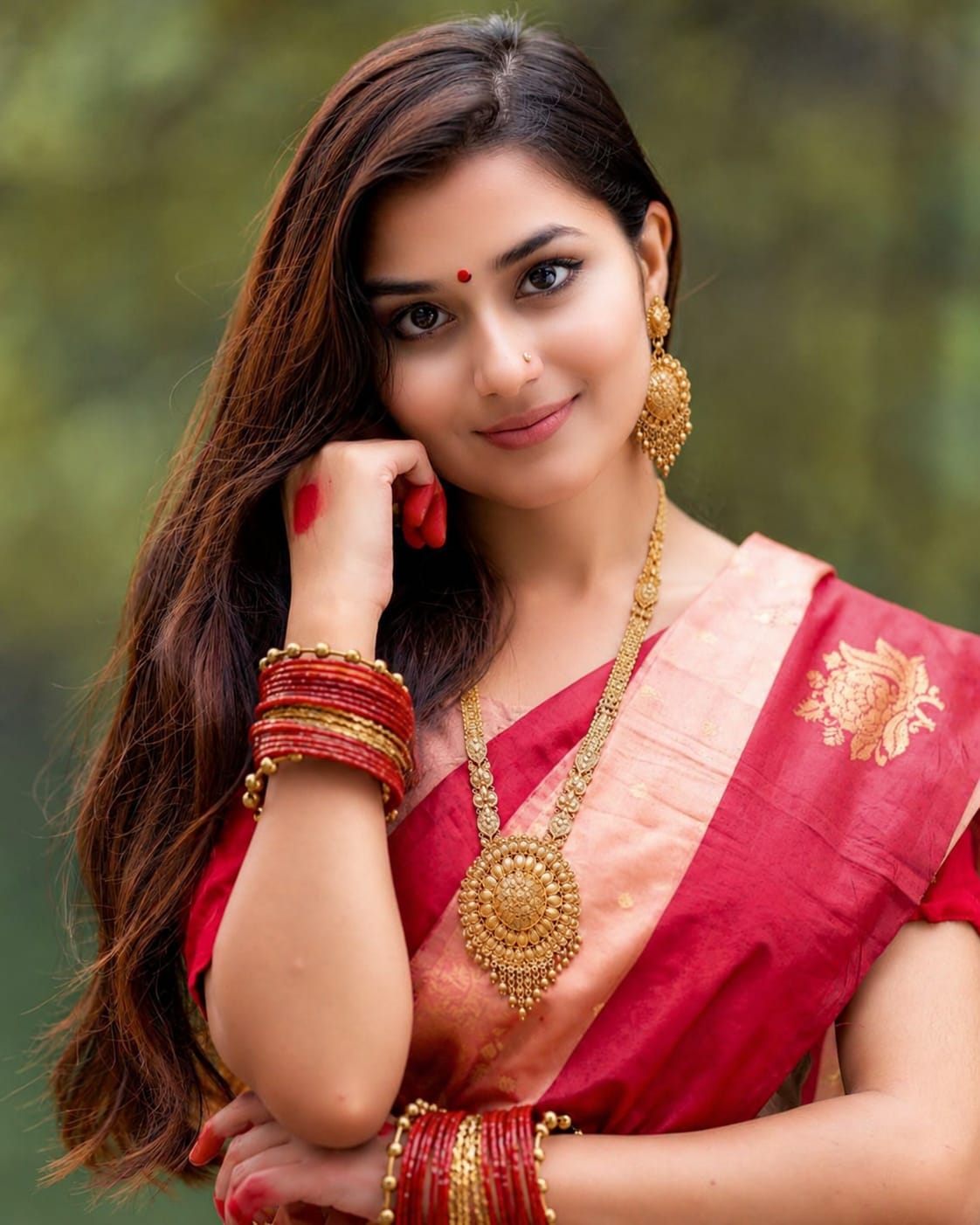 Bridal Heritage Gold Long Necklace Set with Earrings & Maang Tikka